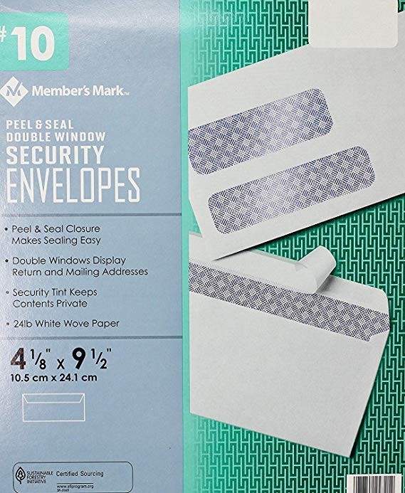 Member Mark #10 Peel & Seal Double Window Security Envelopes, 500 Count