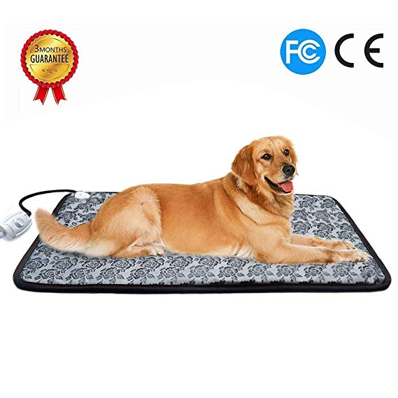 RIOGOO Pet Heating Pad, Dog Cat Electric Heating Pad Indoor Waterproof Adjustable Warming Mat with Chew Resistant Steel Cord