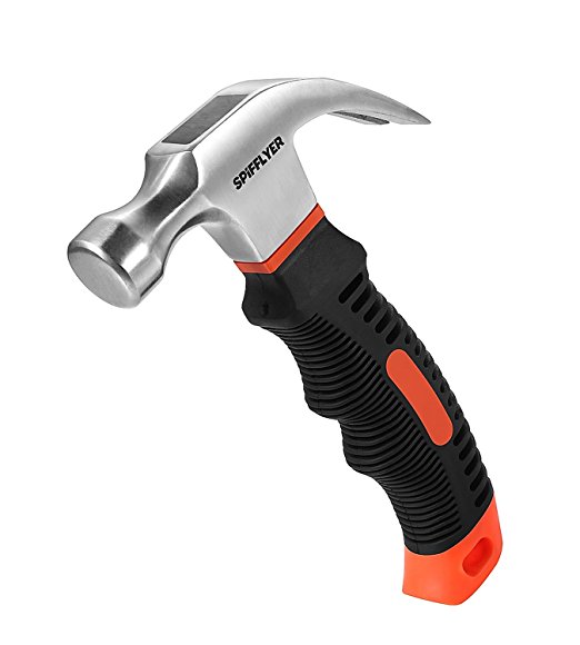 Spifflyer 8 Ounce Claw Hammer Nail Mini Hammers with Ergonomic Soft Rubber Handle, Mirror Polished Head