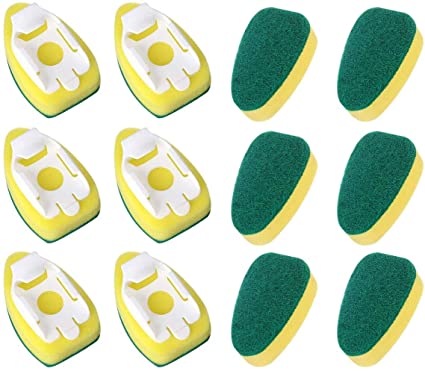 Dish Wand Refills, CAMTOA Sponge Heads Brush, Heavy Duty Dish Wand Brush for Kitchen Cleaning Sponge Pads, Brush Replacement Sponge Refills(12 Pack)