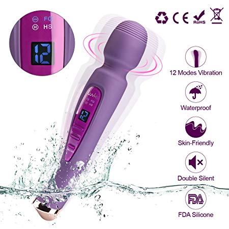 Luvkis Cordless Wand Massager 12 Modes Magnetic Rechargeable Strong Power Toy with LED Indicator Cordless & Waterproof for Muscle Aches & Sport Recovery-Purple