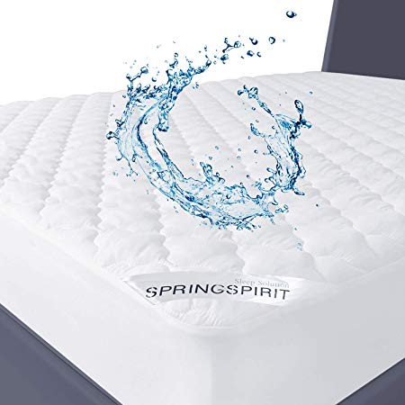 King Size Mattress Protector, Waterproof Mattress Pad Cover with Elastic Extra Long Skirt up to 18"- Breathable Noiseless Mattress Cover