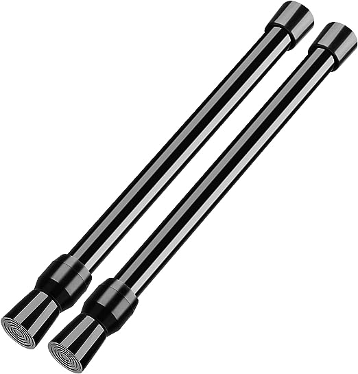 AIZESI 2pcs Black Small Tension Rod 12 to 20 Inch Adjustable Tension Curtain Rod Mini Closet Rod Spring Rod No Drilling Short Tension Rods for Windows, Cupboard, Kitchen Cabinets, Refrigerator