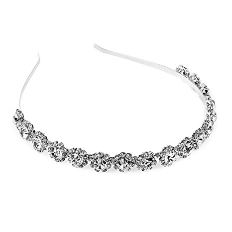 Kloud City Fashion Bridal Rhinestone Crystal Headband Pageant Prom Tiny Flower Clear Beads Tiara Silver Tone Hairband