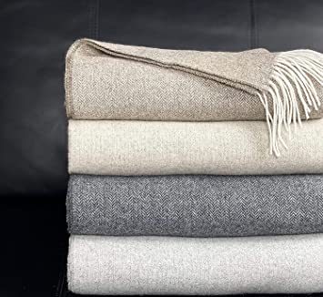 Eikei Wool Throw Blanket Geo Herringbone Pattern Oversized Couch Throw Blanket Fringe Trim Soft Merino Woolen Afghan Minimalist Style Lightweight Machine Washable (Charcoal Grey, 55Wx78L)