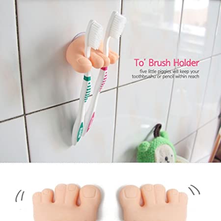 Eutuxia Toothbrush Holder with Suction Cup. Unique Foot Shaped Organizer Holds 2 Items Such as Razors, Pens, Pencils, and Cables. Also Works as Phone Stand to Watch Movies. Easy Wall Mount Setup.