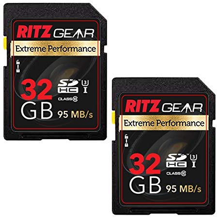 Ritz Gear Extreme Performance SD 32GB 95/45 MB/S Read/Write Speed U3 Class-10 SDHC Memory Card 2 Pack