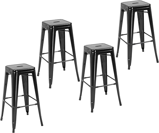 HOMCOM Lot de 4 tabourets de Bar Industriel empilables Hauteur Assise 76 cm métal Noir