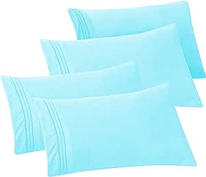 Elegant Comfort 4-PACK Solid Pillowcases 1500 Premium Hotel Quality Microfiber - Smooth Weave, Wrinkle and Stain Resistant, Easy Slip-On, 4-Piece Set, Standard/Queen Pillowcase, Aqua