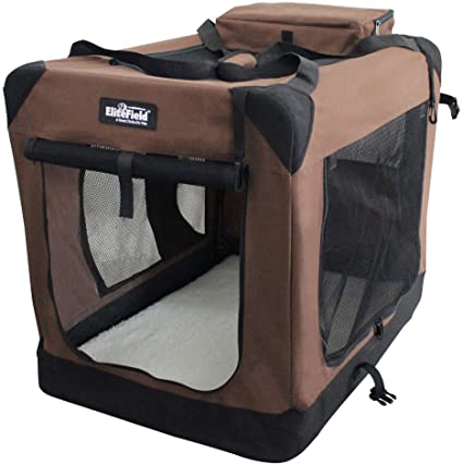 EliteField 3-Door Folding Soft Dog Crate, Indoor & Outdoor Pet Home, Multiple Sizes and Colors Available (42" L X 28" W X 32" H, Brown)
