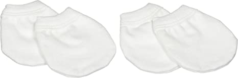 Kushies Newborn No Scratch Cotton Flannel Mittens 2 Pairs, White, Unisex