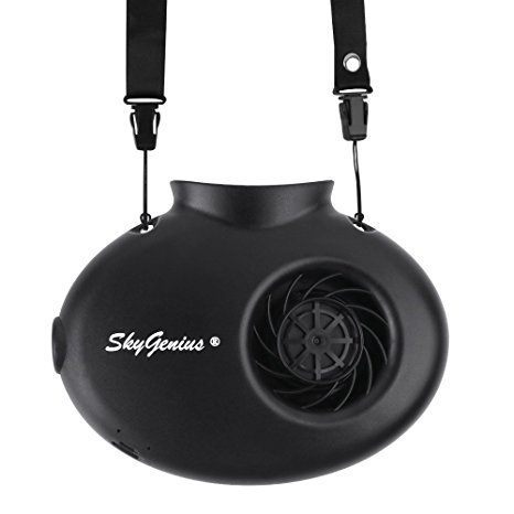 SkyGenius Battery Operated Necklace Fan, Mini Portable USB Rechargeable Fan for Personal Cooling, Kids, Gift, Camping, Outdoor Event, Travel, Concerts, Church, Hot Flash (2018 New Version, Black)