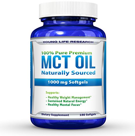 MCT Oil Capsules from Coconuts - 1000 mg 180 Softgels - Great Pills for Energy and Weight Management