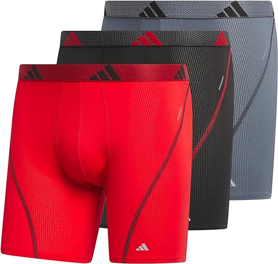 adidas Men's Performance Mesh Boxer Brief Underwear (3-Pack) Engineered for Active Sport with All Day Comfort, Soft Breathable Fabric, Better Scarlet/Black/Onix Grey, Medium