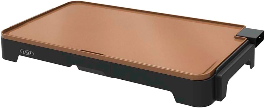 BELLA XL Electric Ceramic Titanium Griddle, Make 15 Eggs at Once, Healthy-Eco Non-Stick Coating, Hassle-Free Clean Up, Large Submersible Cooking Surface, 12" x 22", Copper/Black