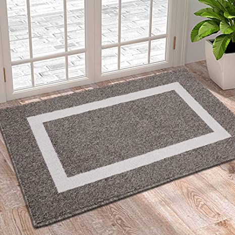 OLANLY Indoor Door Mat, 20x32, Non-Slip Absorbent Resist Dirt Entrance Rug, Machine Washable Low-Profile Inside Entry Door Rugs for Entryway, Brown