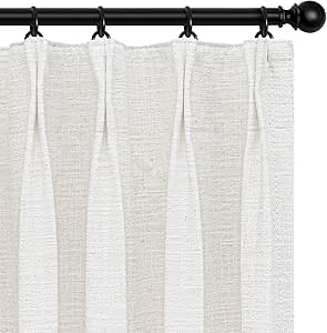 INOVADAY Pinch Pleated Curtains Blackout, Linen Pleated Blackout Curtains 120 inches Long, 100% Blackout Curtains for Bedroom, Thermal Pleated Drapes for Living Room Nursery, W40 x L120, Beige White