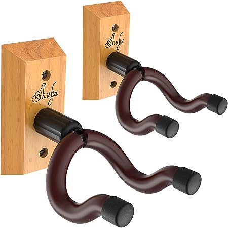 Ohuhu Guitar Wall Mount Hanger: 2-Pack Guitar Hangers with Screws Anti-Slip V Shape Rotatable Hardwood Guitar Mount Hook Holder Stand for Ukulele Bass Electric Acoustic Guitar Banjo Mandolin