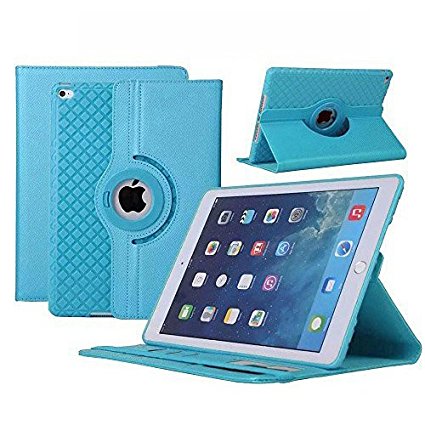 iPad Air 2 Case, TabPow [360 Degree Rotating Case] [Auto Sleep Wake Feature] Premium PU Leather TPU Flip Case Smart Cover Stand with Card Slots, Pocket, Elastic Hand Strap For Apple iPad Air 2 with Retina Display / iPad 6, Blue