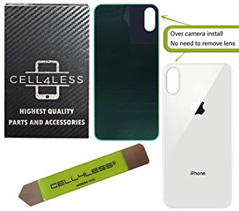 CELL4LESS Back Glass Replacement Compatible w/The iPhone Xs MAX Including Wide Camera Hole, Adhesive & Removal Tool (Silver)