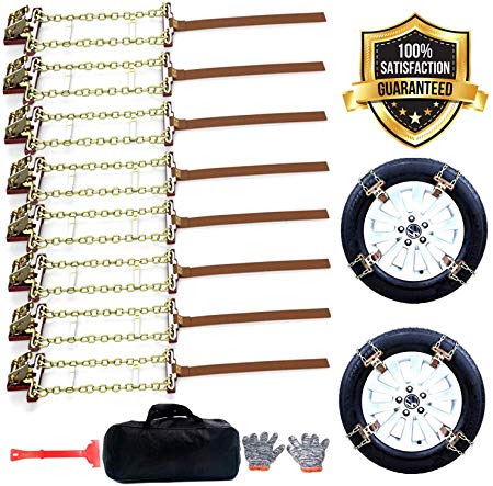 EASE2U E Snow Chains, Tire Chains for suvs, Cars, Sedan, Family Automobiles,Light Trucks with Update Adjustable Lock for Ice, Snow,Mud,Sand,Applicable Tire Width 205-275mm/8.07-10.8in(8 Pack)