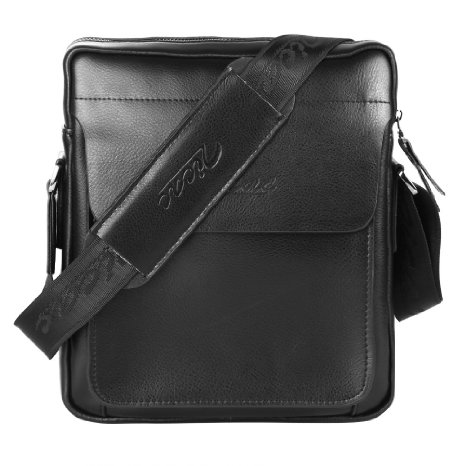 Zicac Mens Leather Shoulder Bag Handbags Briefcase for the Office Messenger Bag (Black)