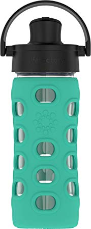 Lifefactory 12-Ounce BPA-Free Glass Water Bottle with Active Flip Cap and Protective Silicone Sleeve, Kale