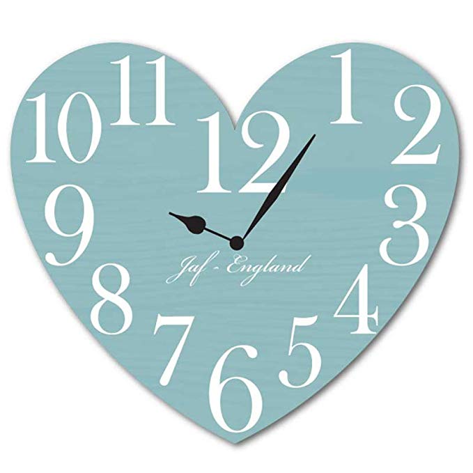 JAF Graphics Vintage Heart Clock, Heart Shaped Wall Clock, Wooden effect, Load of Colours