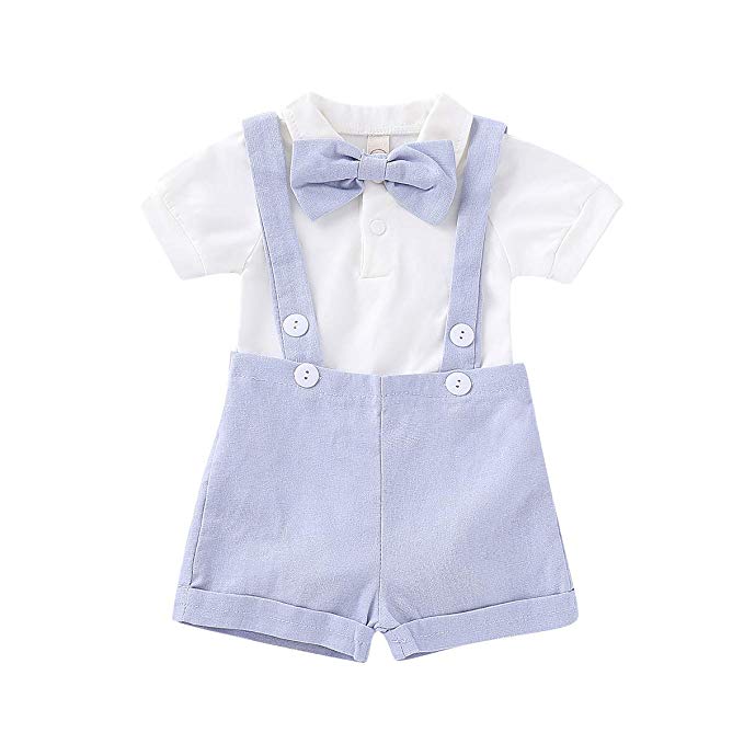 Toddler Newborn Baby Boy Clothes Gentleman Bowtie Romper Suspenders Shorts Outfits Set
