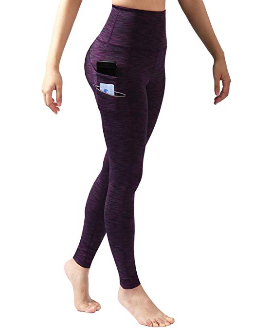 ODODOS Women's High Waisted Tummy Control Workout Pants, Full-Length Leggings with Dual Pockets