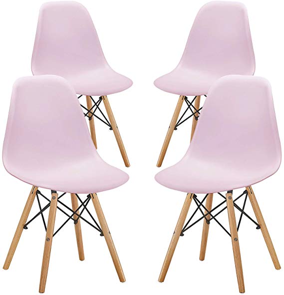 BESTORE Modern, Mid-Century Side Chairs Shell Lounge with Walnut Legs for Kitchen, Dining, Bedroom, Living Room,Set of 4, Pink