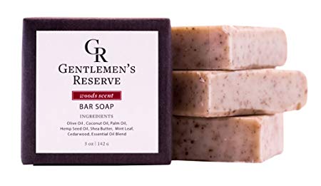 VALUE PACK (4 Bars) Men's All Natural Handmade Exfoliating Bar Soap - Made with 58% Cold Pressed Olive Oil & Coconut Oil ((4 Pack) Woods (Cedarwood, Eucalyptus, Pine))