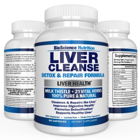 Liver Cleanse Support & Detox Supplement - 22 HERBS : Milk Thistle Extract Silymarin, Beet, Artichoke, Dandelion, Chicory Root, Yarrow, Jujube, Celery, Alfafa, Turmeric - Aid & Care for Liver Health