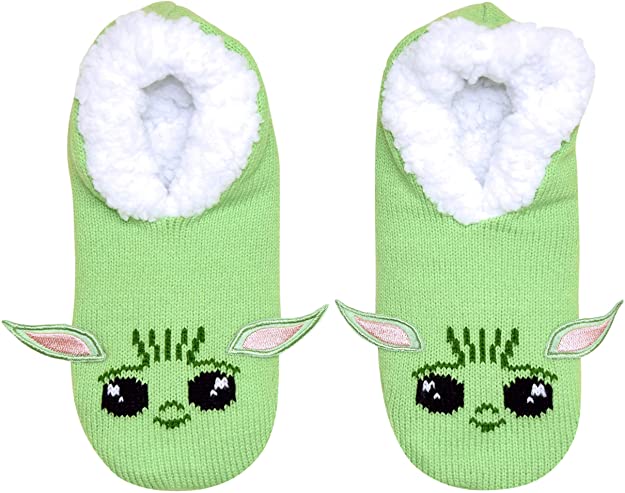 Star Wars Baby Yoda Full Character Cosplay Juniors/Womens Slipper Socks with Embroidered Ears