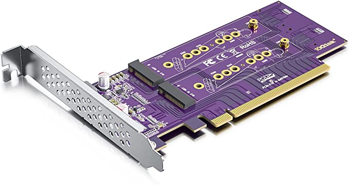 4-Port M.2 NVMe Adapter M-Key, PCIe X16 Gen3. Requires Motherboard BIOS Support for Bifurcation