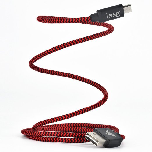 iasg Nylon Braided Tangle-Free Micro USB Charger Cable with Reversible USB Connector for Android Samsung HTC Nokia Sony 3.3ft/1m (red and black)