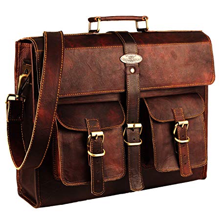 Leather Laptop Bag | Leather Messenger for Men and Women | Briefcases for Men | A Perfect Satchel can be Used for School and Work Fits Computer Upto 15.6 Inch by Handmade World