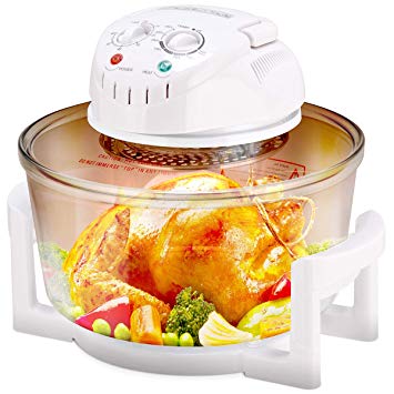 COSTWAY Upgraded Halogen Oven, 1400W 12L Air Fryer Cooker with Self-Cleaning Function, Adjustable Temperature and Timer, Includes Extender Ring to 17L Rack Tray, High Rack, Low Rack and Tong