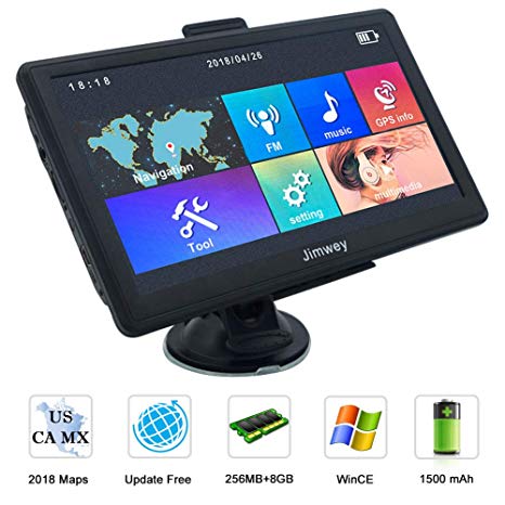 Navigation Systems for Car/Truck, Jimwey 8GB 256MB GPS Navigation for Car, Capacitive Touch Screen Pre-Loaded US/CA/MX 2018 Maps, POI Search, Speed Camera Alerts, Lifetime Free Map Updates (7 inch)