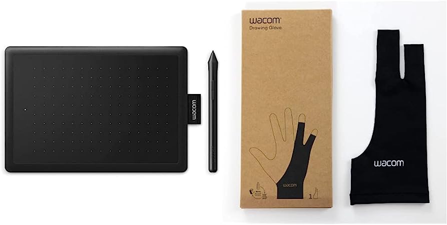 One by Wacom Small Graphics Drawing Tablet 8.3 x 5.7 Inches & Drawing Glove, Two-Finger Artist Glove for Drawing Tablet Pen Display, 90% Recycled Material, eco-Friendly, one-Size (1 Pack)