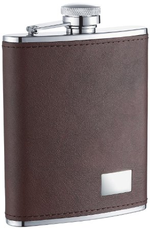 Visol "Hunter" Leather Stainless Steel Hip Flask, 6-Ounce, Dark Brown