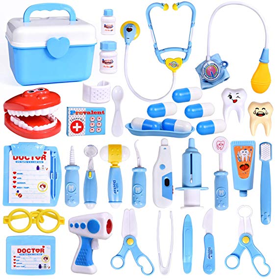 FUN LITTLE TOYS 31Pcs Doctor Medical Kit - Pretend Play Set for Kids Doctor Role Play Costume Dress-Up