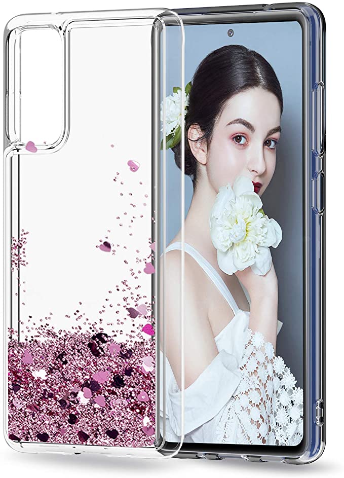 LeYi Case for Samsung S20 FE 4G/5G Phone Case, Girl Bling Glitter Liquid Floating Crystal Sparkle Cute Double Layer Clear Silicone Gel TPU Bumper Shockproof Protective Cover for Samsung Galaxy S20 Fan Edition Rose Gold