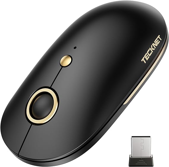 TECKNET Wireless Bluetooth Mouse, 3 Mode(Dual USB 2.4Ghz) Silent Computer Wireless Mouse Compatible with Chromebook MacBook Pro Air, Ambidextrous Portable Travel Mouse for Laptop PC