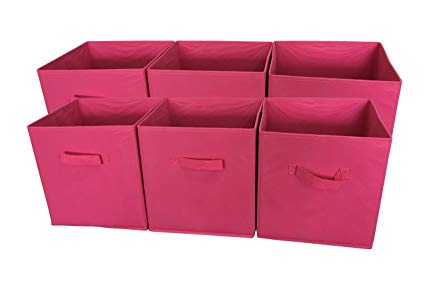 Sodynee Foldable Cloth Storage Cube Basket Bins Organizer Containers Drawers, 6 Pack, Fuchsia