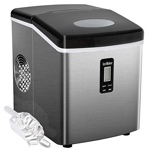 Bossin Countertop Ice Maker Portable Ice Making Machine -Bullet Ice Cubes Ready in 6 Mins - Makes 33 lbs Ice in 24 hrs - Perfect for Home/Office/Bar 2 Qt. Water Tank, (High-end Stainless Steel)