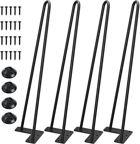 SMARTSTANDARD 18 Inch Heavy Duty Hairpin Furniture Legs, Metal Home DIY Projects for Nightstand, Coffee Table, Desk, etc with Rubber Floor Protectors Black 4PCS