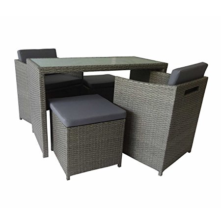 ALEKO RF04FO Indoor Outdoor Foggia Wicker 5 Piece Furniture Set Tempered Glass Coffee Table, Gray Color Set with Gray Color Cushions