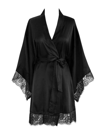 Old Shanghai Women's Kimono Robe Short - Lace Trim
