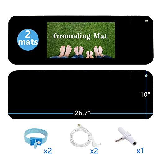 Grounding Mat Kit (2 Pack)-2 Earthing Grounding Mats (10 x 26.7") with Grounding Adapter, 2 Straight Cords (15ft) and 2 Grounding Wristbands - Reduce Inflammation, Improve Sleep and Helps with Anxiety